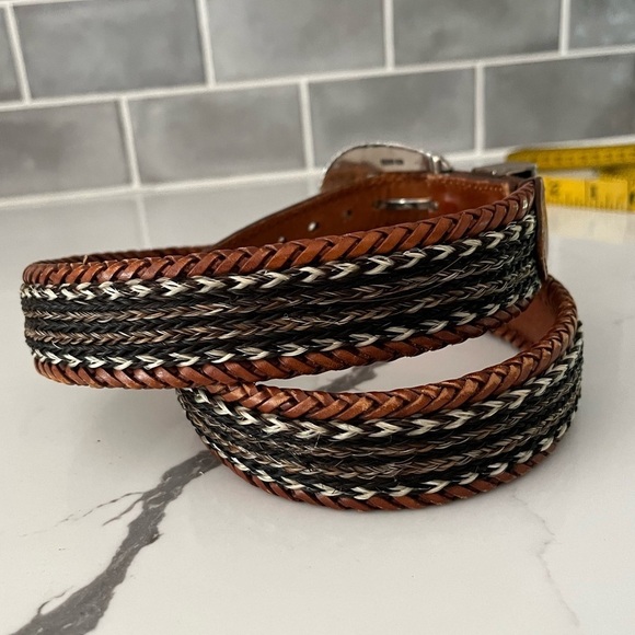 Genuine Leather Western Braided Woven Belt Silvertone Hardware Cowboy Rodeo - Picture 3 of 13